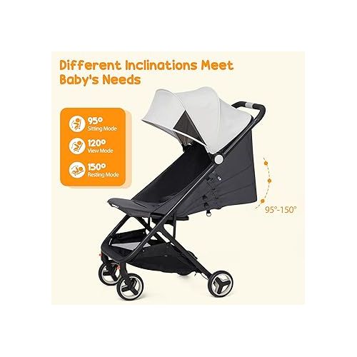  GAOMON Lightweight Stroller, Compact One-Hand Fold Travel Stroller for Airplane Friendly, Reclining Seat and Canopy