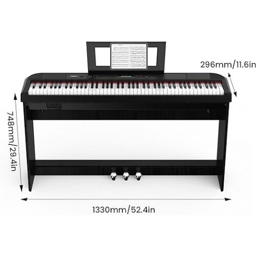  Digital Piano, Full Size 88 Key Weighted Hammer Keyborad Piano, Portable Electric Keyboard Piano for Beginner/Adults with Sustain Pedal, Power Supply, And Built in Speakers (With Wood Stand)