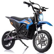 36V Kids Ride on Dirt Bike, Ride on Motorcycle 500W Brushed Motor Variable High Speed to 15.5MPH with LED Headlight, Leather Seat,Chain-Driven for Teens Max Load 175lbs,Blue