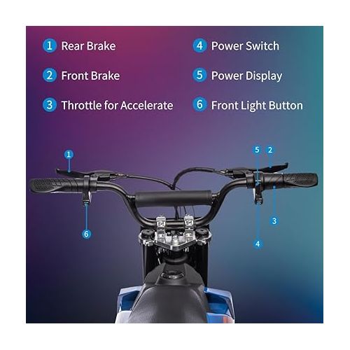  36V Kids Ride on Dirt Bike, Ride on Motorcycle 500W Brushed Motor Variable High Speed to 15.5MPH with LED Headlight, Leather Seat,Chain-Driven for Teens Max Load 175lbs,Blue