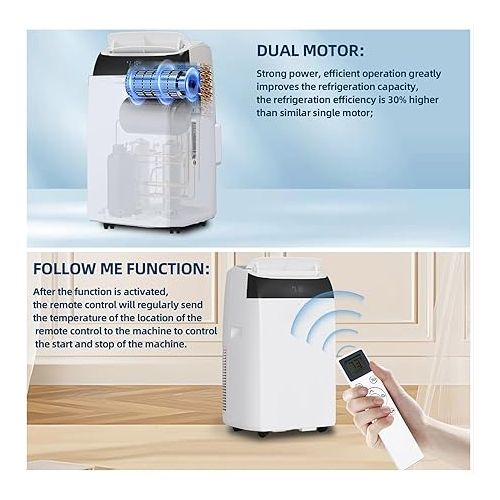  14,000 BTU Portable Air Conditioners, Air Conditioner Portable for Room up to 750 Sq.Ft, 3-in-1 AC Unit with LED Function Display, Dehumidifier & Fan, Installation Kit & Remote Control for Home