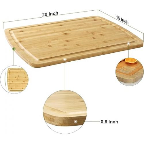  GAOMON Extra Large Organic Bamboo Cutting Board, Meal Prep & Serving Wooden Cutting Board for Kitchen, Chopping Butcher Block With Juices Groove for Turkey, Meat, Vegetables, Bbq, 20 x 15 In