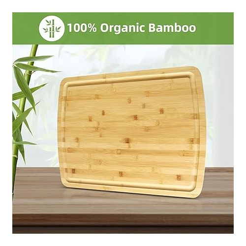  GAOMON Extra Large Organic Bamboo Cutting Board, Meal Prep & Serving Wooden Cutting Board for Kitchen, Chopping Butcher Block With Juices Groove for Turkey, Meat, Vegetables, Bbq, 20 x 15 In