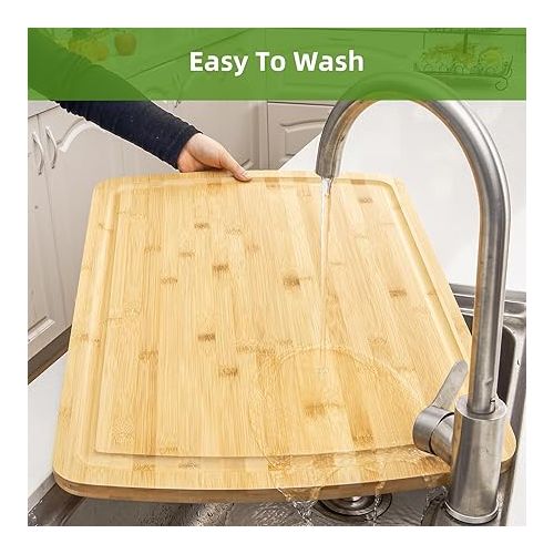  GAOMON Extra Large Organic Bamboo Cutting Board, Meal Prep & Serving Wooden Cutting Board for Kitchen, Chopping Butcher Block With Juices Groove for Turkey, Meat, Vegetables, Bbq, 20 x 15 In