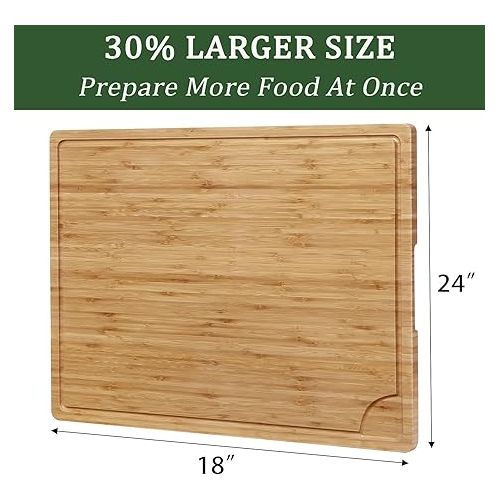  24 x 18 Bamboo Cutting Board, Large Kitchen Chopping Board for Meat, Butcher Block Cutting Board, Carving Board with Handle and Juice Groove for Turkey, Meat, Vegetables, BBQ