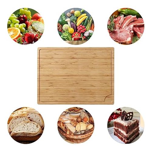  24 x 18 Bamboo Cutting Board, Large Kitchen Chopping Board for Meat, Butcher Block Cutting Board, Carving Board with Handle and Juice Groove for Turkey, Meat, Vegetables, BBQ