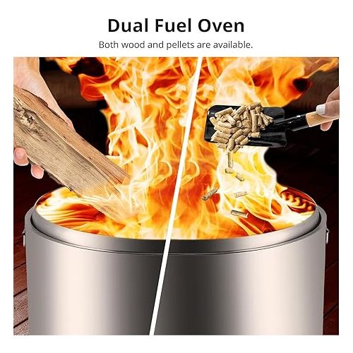  27in Smokeless Fire Pit, Outdoor Wood Burning Firepit with Removable Ash Pan & Handle, Portable Stainless Steel Stove for Camping, Backyard, Bonfire, and Picnics