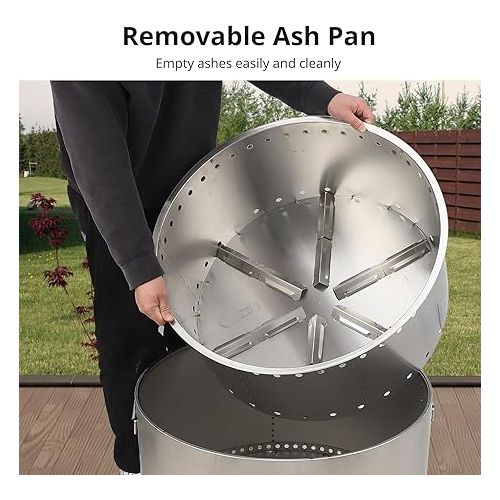  27in Smokeless Fire Pit, Outdoor Wood Burning Firepit with Removable Ash Pan & Handle, Portable Stainless Steel Stove for Camping, Backyard, Bonfire, and Picnics