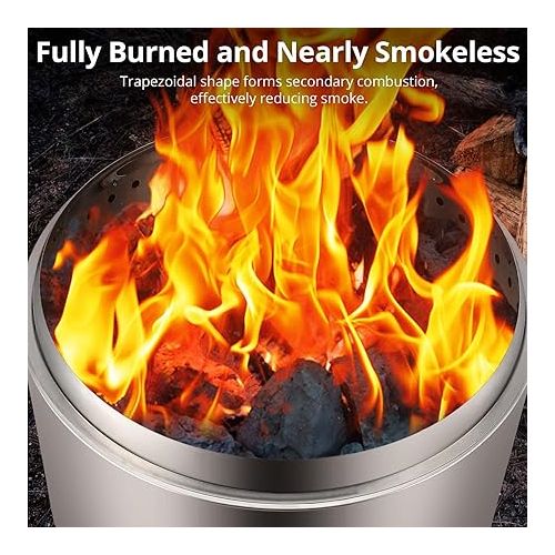  27in Smokeless Fire Pit, Outdoor Wood Burning Firepit with Removable Ash Pan & Handle, Portable Stainless Steel Stove for Camping, Backyard, Bonfire, and Picnics