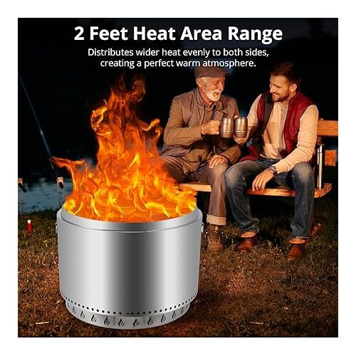  27in Smokeless Fire Pit, Outdoor Wood Burning Firepit with Removable Ash Pan & Handle, Portable Stainless Steel Stove for Camping, Backyard, Bonfire, and Picnics