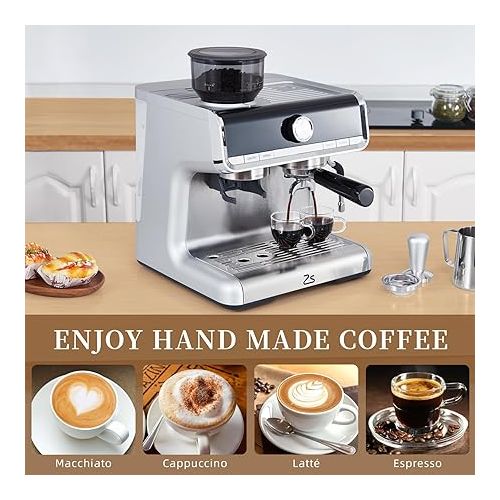  GAOMON Espresso Machine, 20 Bar Professional Coffee Maker with Grinder and Milk Frother Steam Wand, 2.8L Water Tank for Latte, Cappuccino, 1450W