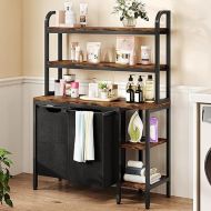 GAOMON Laundry Basket,Laundry Hamper 2 Section with Side Shelves,3 Tiers Laundry Sorter with 2 Pull-Out and Removable Laundry Bags,Black & Rustic Brown
