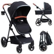 GAOMON 2-in-1 Convertible Baby Stroller with Bassinet Mode - Foldable Infant Pushchair, Toddler High Landscape Stroller with Reversible Stroller Seat, Aluminum Structure, 5-Point Harness, Black