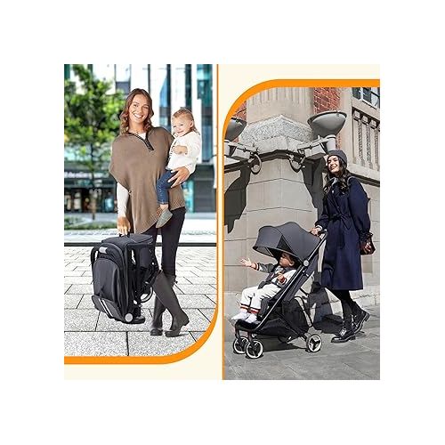  GAOMON Lightweight Stroller, Compact One Hand Fold Travel Stroller for Airplane Friendly, Reclining Seat and Canopy, Smooth Suspension, Travel System Ready, Black