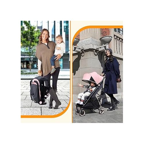  GAOMON Lightweight Stroller, Compact One Hand Fold Travel Stroller for Airplane Friendly, Reclining Seat and Canopy, Smooth Suspension, Travel System Ready, Pink
