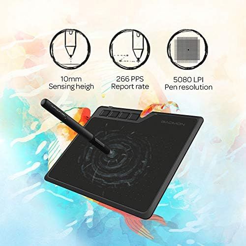  [아마존베스트]GAOMON S620 tablet 6.5 x 4 inches (diagonal: 7.6 inches) graphic tablet (with 4 express buttons) with battery-free pen, Black