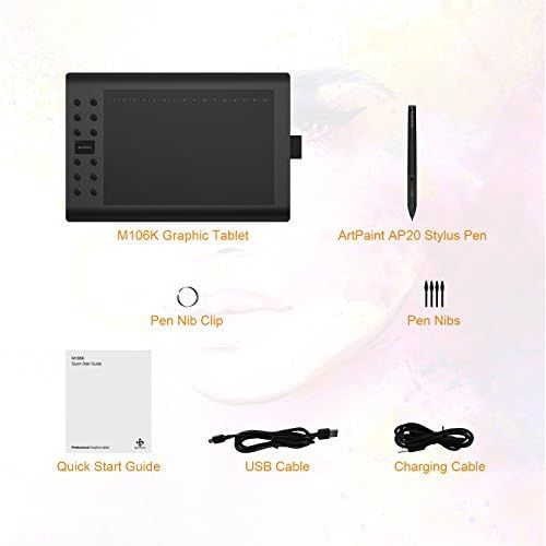  [아마존베스트]GAOMON 10 x 6 Inch Professional Graphic Tablet with 12+16 Programming Buttons - Compatible with Windows / Mac - M106K