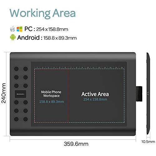  [아마존베스트]GAOMON 10 x 6 Inch Professional Graphic Tablet with 12+16 Programming Buttons - Compatible with Windows / Mac - M106K