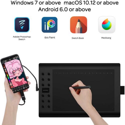  [아마존베스트]GAOMON 10 x 6 Inch Professional Graphic Tablet with 12+16 Programming Buttons - Compatible with Windows / Mac - M106K