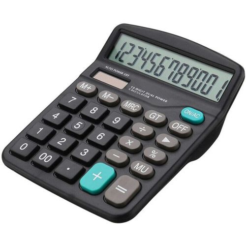  GAOYAING Black Standard Function Desktop Calculator 12 Digit Large LCD Display Calculators Dual Power Handheld for Daily and Basic Office