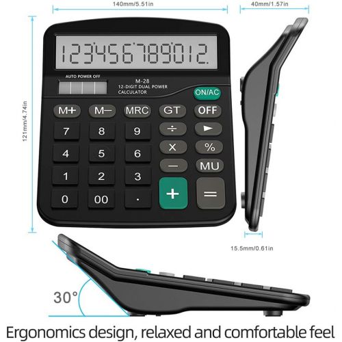  GAOYAING Black Standard Function Desktop Calculator 12 Digit Large LCD Display Calculators Dual Power Handheld for Daily and Basic Office