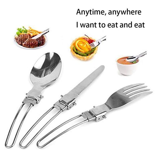  GAOYI 3pcs Cutlery Utensil Set Folding Stainless Steel Knife Fork Spoon Picnic Outdoor Camping Cookware