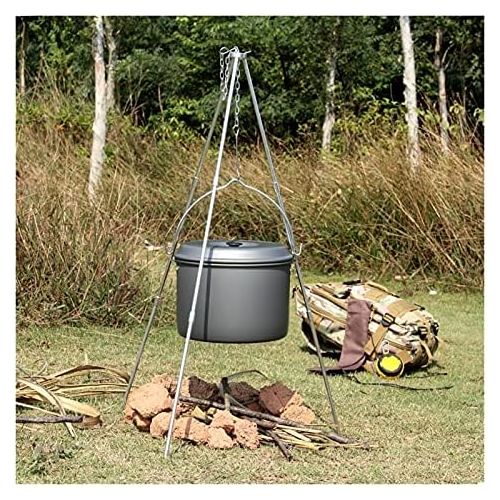  GAOZ Outdoor Wood Stove Outdoor Camping Picnic Cooking Tripod Hanging Pot Campfire Stand Hanging Pot BBQ Picnic Pot Cast Iron Fire Grill Tripod (Color : Black)