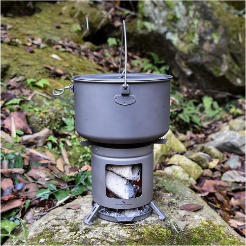  GAOZ Outdoor Wood Stove Camping Titanium Wood Stove with Folding Pot Stands Outdoor Climbing Portable Ultralight Burner