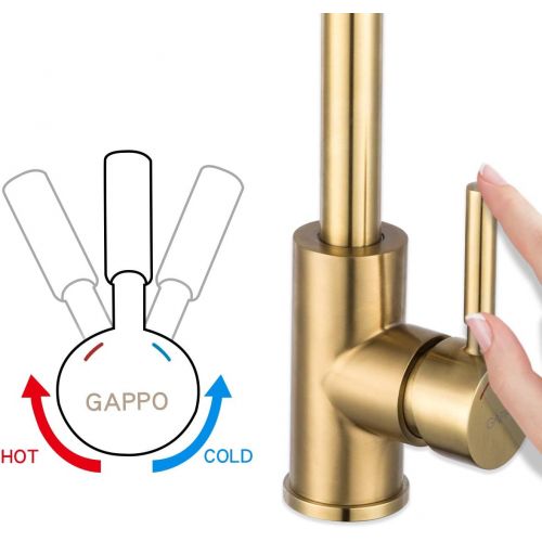  Bar Kitchen Sink Faucet Brushed Gold GAPPO Lead Free Single Handle Bathroom Faucet Prep Kitchen Faucet in Stainless