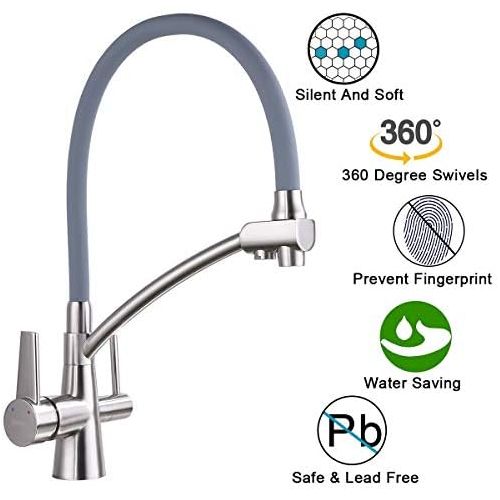  GAPPO Kitchen Tap Extendible 360° Rotatable 3 in 1 Tap Pure Water Filter Brushed Nickel-Free