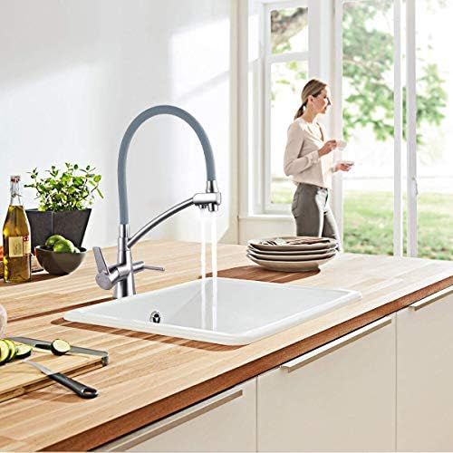  GAPPO Kitchen Tap Extendible 360° Rotatable 3 in 1 Tap Pure Water Filter Brushed Nickel-Free