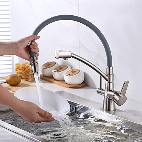  GAPPO Kitchen Tap Extendible 360° Rotatable 3 in 1 Tap Pure Water Filter Brushed Nickel-Free