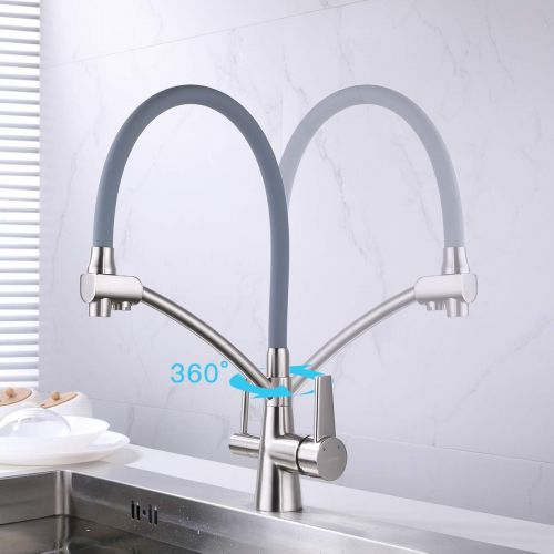  GAPPO Kitchen Tap Extendible 360° Rotatable 3 in 1 Tap Pure Water Filter Brushed Nickel-Free