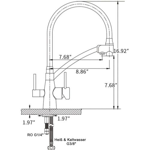  GAPPO Kitchen Tap Extendible 360° Rotatable 3 in 1 Tap Pure Water Filter Brushed Nickel-Free