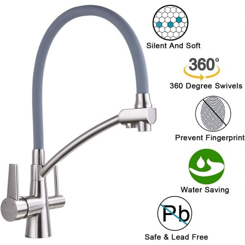  GAPPO Kitchen Tap Extendible 360° Rotatable 3 in 1 Tap Pure Water Filter Brushed Nickel-Free