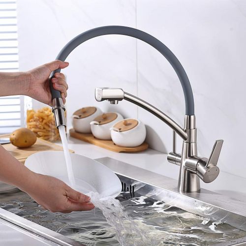  GAPPO Kitchen Tap Extendible 360° Rotatable 3 in 1 Tap Pure Water Filter Brushed Nickel-Free