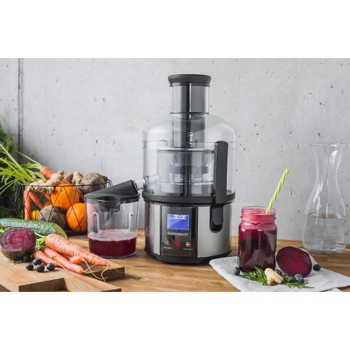  Gastroback 40125 Easy Juicer Fun, 1 Liter, Obst und Gemuese, Zentrifugal-Entsafter, 800 Watt, extrem leise, extra grosser Einfuellschacht (85 mm), inklusive Rezept-Ideen, Negro, Trans