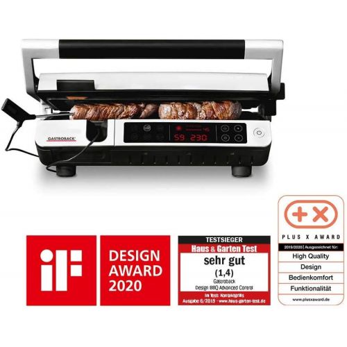  Gastroback 42539 Design Advanced Control, Kontaktgrill, Tischgrill, BBQ, Indoor-Grill, Grillthermometer, 6 Grillprogramme, Grillplatten spuelmaschinengeeignet, Edelstahl, silber, sc