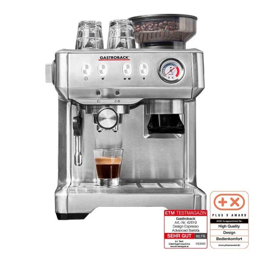  Gastroback 42619 Design Espresso Advanced Barista, programmierbare Siebtrager-Espressomaschine mit Kegelmahlwerk und professioneller italenischer ULKA Espressopumpe (15 bar), edels