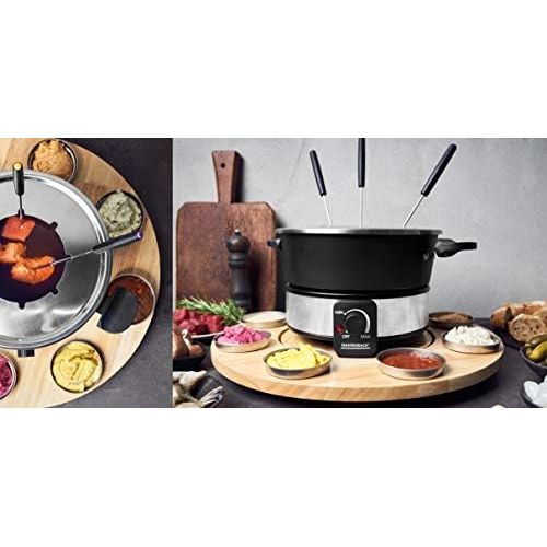  GASTROBACK 42566 Fondue Set, praktischer Drehteller mit 8 Edelstahl-Saucenbehalter Stufenlos regelbar von 40°C bis 190°C, 1.000 Watt, 1000, Antihaftbeschichteter Topf, schwarz, sil