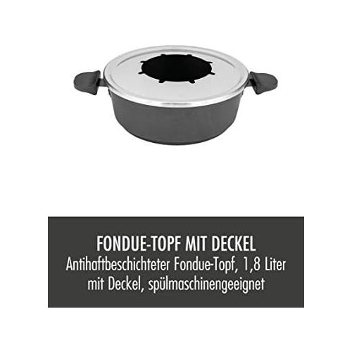  GASTROBACK 42566 Fondue Set, praktischer Drehteller mit 8 Edelstahl-Saucenbehalter Stufenlos regelbar von 40°C bis 190°C, 1.000 Watt, 1000, Antihaftbeschichteter Topf, schwarz, sil