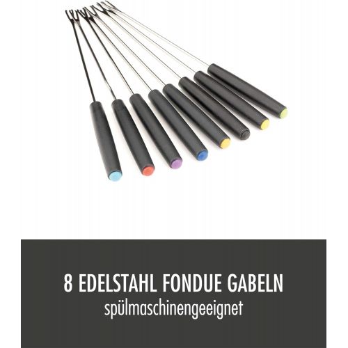  GASTROBACK 42566 Fondue Set, praktischer Drehteller mit 8 Edelstahl-Saucenbehalter Stufenlos regelbar von 40°C bis 190°C, 1.000 Watt, 1000, Antihaftbeschichteter Topf, schwarz, sil