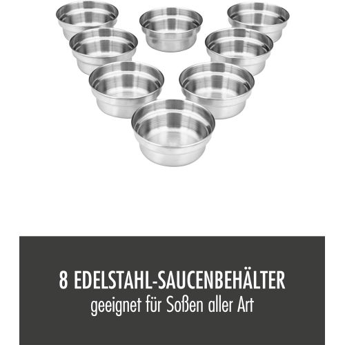  GASTROBACK 42566 Fondue Set, praktischer Drehteller mit 8 Edelstahl-Saucenbehalter Stufenlos regelbar von 40°C bis 190°C, 1.000 Watt, 1000, Antihaftbeschichteter Topf, schwarz, sil