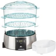 [아마존베스트]Gastroback 42510 Design Dampfgarer, LCD-Display, 650 Watt, inklusive 3 durchsichtigen Garbehaltern (je 3 l Volumen), Warmhaltefunktion, 9 liters, Edelstahl, Transparent