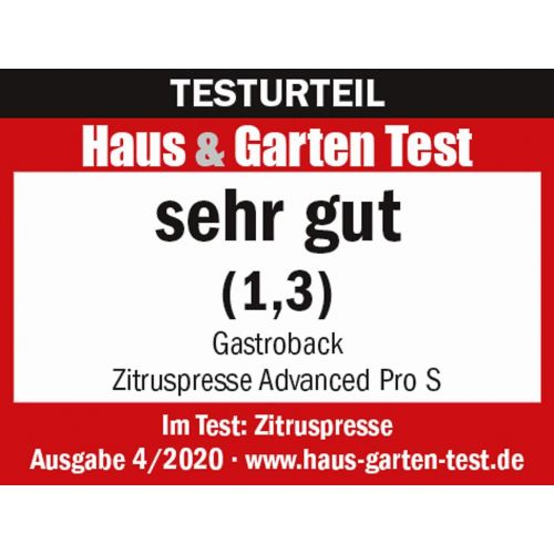  GASTROBACK 41150 Zitruspresse Advanced Pro S, 100 Watt, Aluminiumguss, Automatischer Anlauf, Edelstahl-Siebeinsatze, Kunststoff, Silber, Schwarz