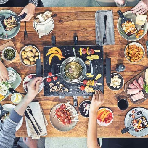  [아마존베스트]GASTROBACK 42562 Raclette Fondue Advanced Plus, Can Be Used Separately or Combined, Illuminated LCD Display, Stainless Steel Housing, For Up To 9 People, 2200 Watt, 2200, Black, Si