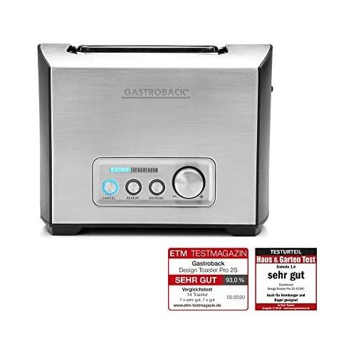  [아마존베스트]Gastroback 42397 Design Toaster Pro 2S, 2 Slices, Integrated Bun Attachment, 9 Browning Levels, LED Countdown Display, 950 Watt, 18/8 Stainless Steel Design