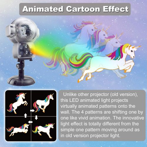  GAXmi Unicorn Animation LED Lights Music Decorative Projector Lighting for Children Birthday Easter Halloween Christmas