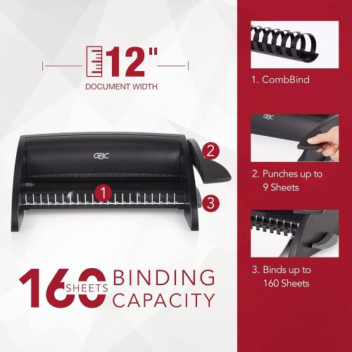  [아마존베스트]Swingline GBC Binding Machine, Manual, 160 Sheet Binding Capacity, 9 Sheet Punch Capacity, BindMate Personal CombBind System (7706170), Gray