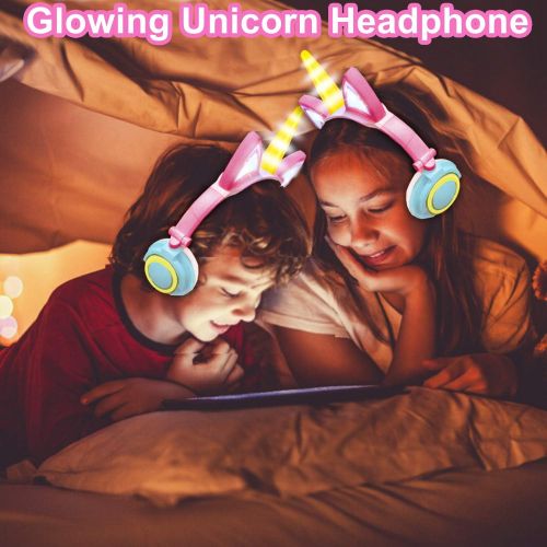  [아마존 핫딜] [아마존핫딜]GBD Unicorn Kids Cat Ear Headphones Light Up Wired Adjustable for Boys Girls Tablet School Supplies, Led Glowing Kids Earphones Foldable Over On Ear Game Headset Toddlers Travel Bi